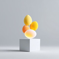 Yellow and Orange Makeup Sponges on White Cube Pedestal