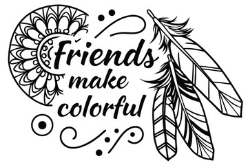 Ornate mandala design with feathers and tribal elements