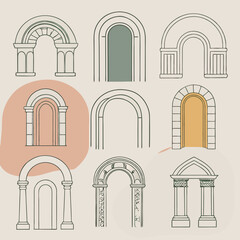 A variety of arched doorways, each with a unique design