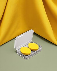 Yellow Makeup Sponges in Transparent Case on Green Background