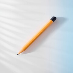 Yellow Pencil on White Background with Soft Shadows