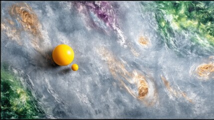 Yellow Sphere Floating in Grey Cosmic Space