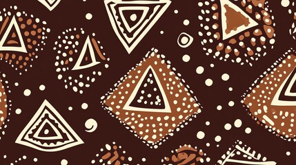 Beige and Mocha Geometric Tribal Pattern Seamless Background