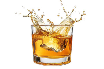 Golden whisky rum splash captures the dynamic moment of liquid artistry in a glass, showcasing the refreshing movement of spirits isolated on a transparent background