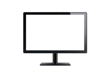 Modern desktop pc monitor display featuring a blank screen against a simple white background highlighting sleek design elements and functionality in a contemporary workspace