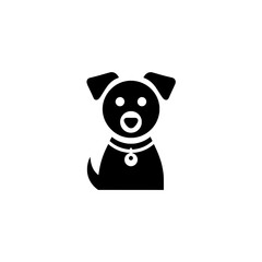 Obraz premium Sitting dog icon with collar and happy expression in solid black minimalist style