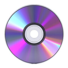 Iridescent compact disc close up view isolated on transparent background