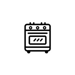 Freestanding oven icon with door and burners in black outline style for cooking equipment