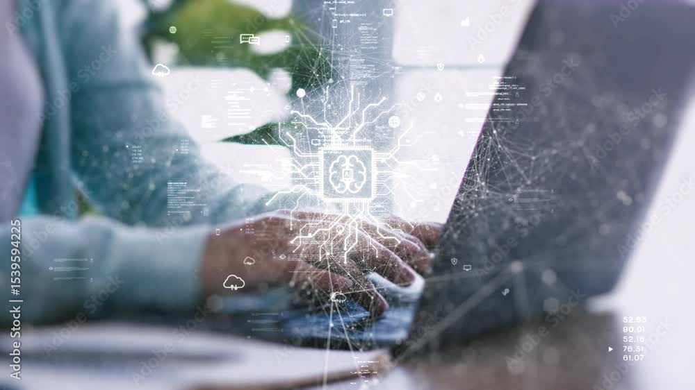 Poster artificial intelligence technology concept. a person using artificial intelligence technology in dai