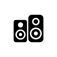 Black speaker icon set with dual sound boxes in minimalist flat design for audio equipment concepts