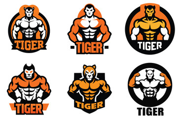 Six tiger fitness logo designs with variations
