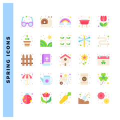 25 Spring Flat icon pack. vector illustration.