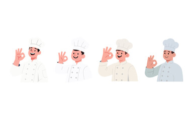 Happy Chefs Showing Okay Gesture in Different Uniforms