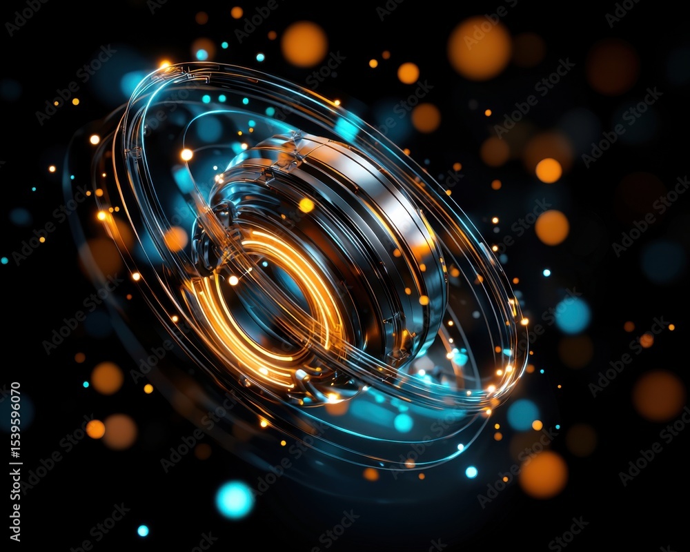 Poster a realistic digital rende shows a shimme force field on the right, with glowing particles swirling a