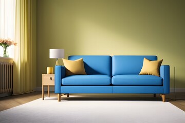 3D rendering.Front view sofa and plant in a living room on colour background.