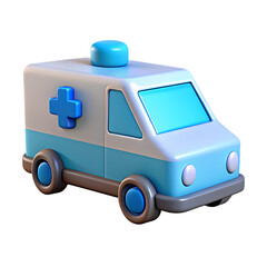 Stylized 3D Rendering of a Blue and White Ambulance on Black Background