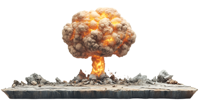 Nuclear explosion mushroom cloud atomic bomb detonation fireball radiation destruction apocalypse war 3d render transparent background png - Powered by Adobe