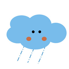 Cute Blue Cloud with Rain &ndash; Flat Vector Illustration. Adorable weather-themed icon perfect for children&rsquo;s graphics, educational visuals, weather forecast apps, and nursery designs