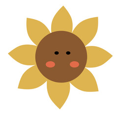 Cute Sunflower Face &ndash; Flat Cartoon Vector Illustration. Ideal for children's designs, educational materials, stickers, greeting cards, and cheerful decorative themes