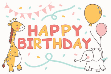 Playful cartoon animals bubble letters illustration