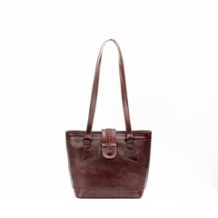 Beautiful brown leather shoulder bag for women isolated on white background, perfect for leather...