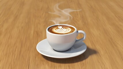 Obraz premium Coffee Cup with Latte Art on Wooden Table