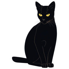 Obraz premium Elegant neon-lined black cat with glowing yellow eyes on dark background
