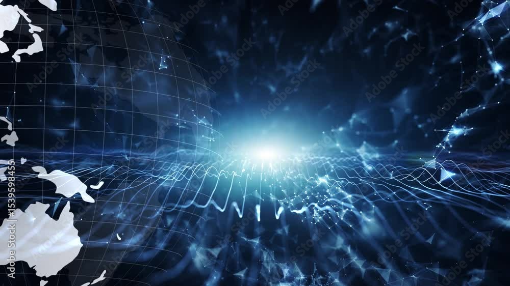 Poster futuristic digital technology network with big earth globe concept news background loop background.