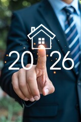 Real Estate and Housing Market Forecast for 2026 – Businessman Touching Digital House Icon