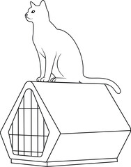 A cat shelter house with a minimalist cat line art. 
