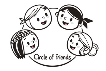 Simple doodle faces of friends in a circle