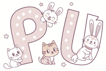 Cute animal illustration with rounded playful font