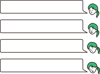 笑顔と考える、悩んでいるビジネスウーマンと吹き出しのシンプルなイラスト素材セット