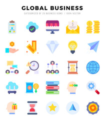 Set of 25 Global Business Flat Icons Pack.