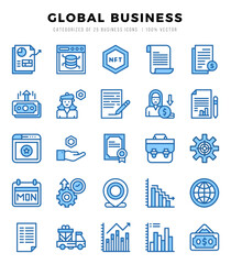 Set of Two Color Global Business Icons. Two Color art icon. Vector illustration