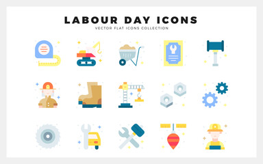 15 Labour Day Flat icon pack. vector illustration.