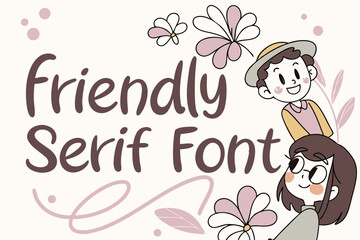 Watercolor texture with soft rounded serif font