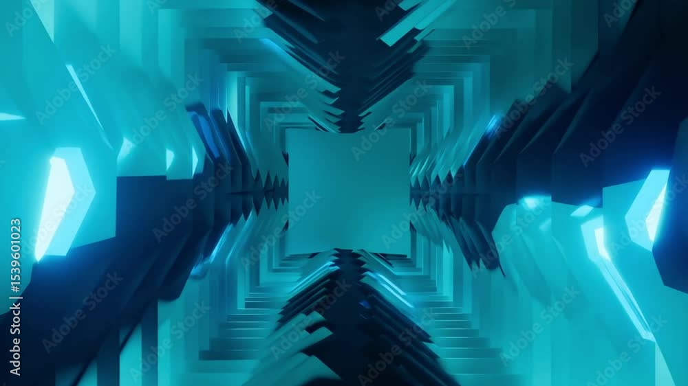 Aufkleber abstract blue tunnel with geometric shapes and glowing lights creating a futuristic atmosphere view