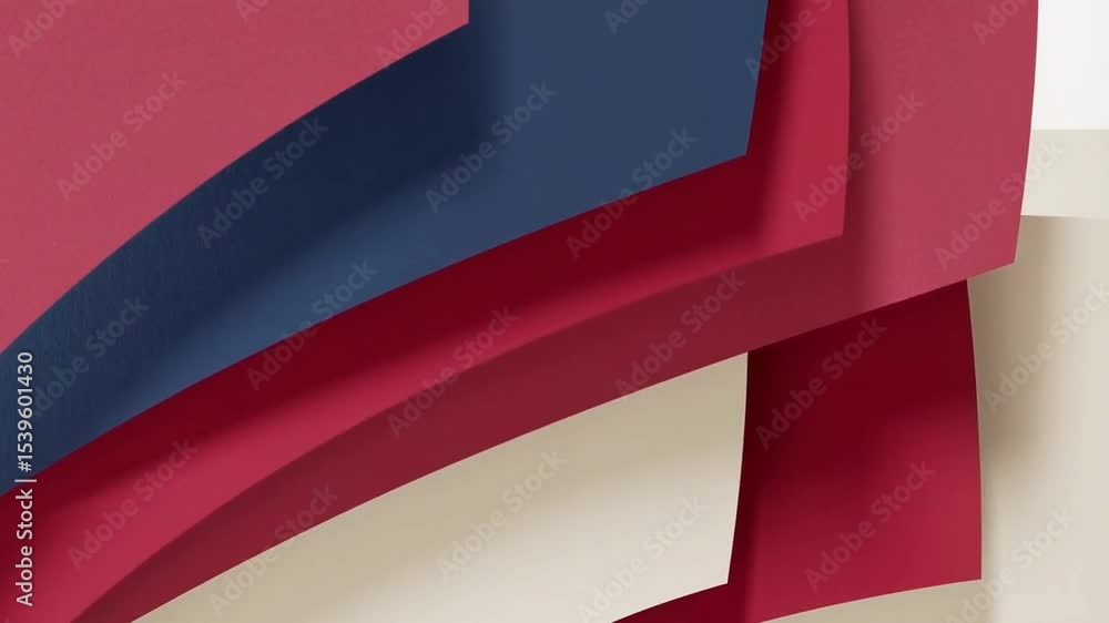Poster abstract layered paper art with red blue and beige color scheme in a modern minimalist design style