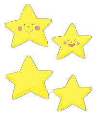 手描き鉛筆線の可愛い星のイラストセット