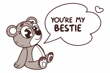 Cute teddy bear with speech bubble vector illustration