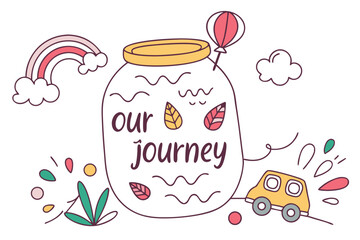 Hand drawn doodle decorated jar vector illustration