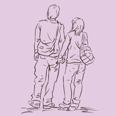 back of the couple is standing and looking vector for illustration card decoration