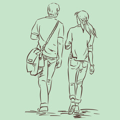 man and woman are walking vector for card decoration illustration