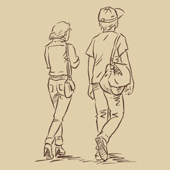 man and woman are walking vector for illustration card decoration