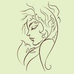 abstract of girl with flower vector for card decoration illustration