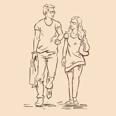 couple in glasses walking vector for illustration card decoration