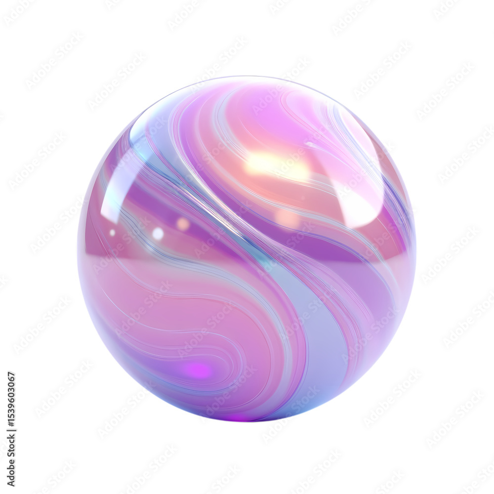 Poster iridescent sphere with swirling pink and blue color pattern isolated on transparent background