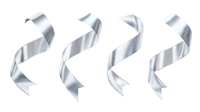 Silver ribbon streamer background for celebration decoration and gift wrapping design element isolated decor transparent background png