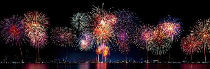 beautiful fireworks over sky. High quality